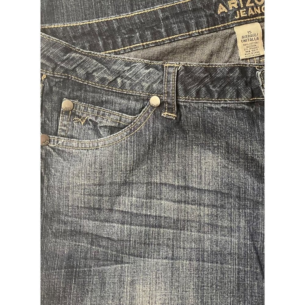 ARIZONA Mid-Rise Dark Jeans Juniors 15 Average Straight Leg Stretch‎ Lt Distress - Picture 7 of 13
